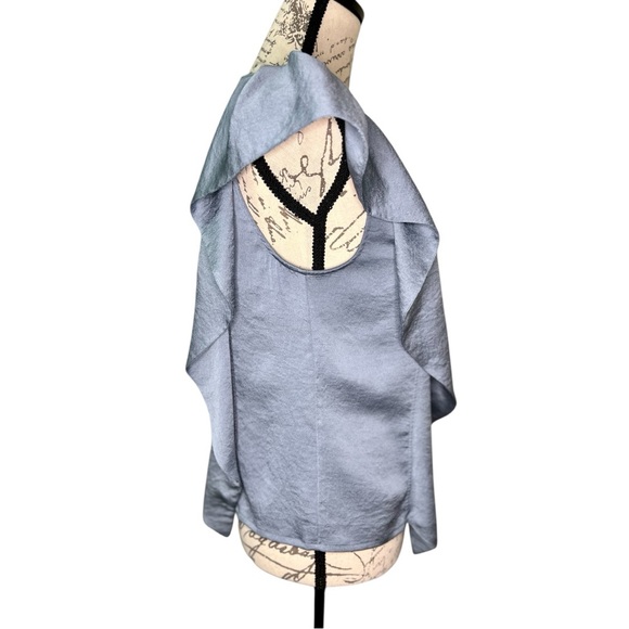 Ruffled Short Sleeve Blue Gray Blouse Top for Women Size S Small - Picture 3 of 8
